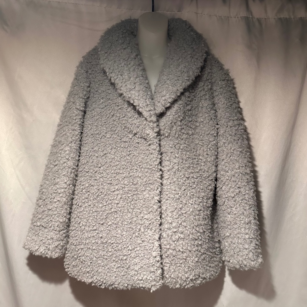 Womens Faux Boucle Pale Blue Sherpa Coat Maternity Size 14